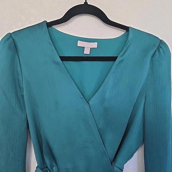 Chelsea28 Womens Green Long Sleeve Pleated Wrap Top Surplice V Neck Side Tie S - Picture 3 of 5